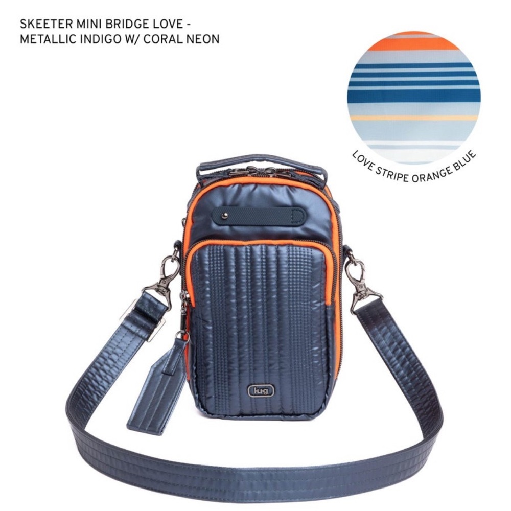 Lug Skeeter Mini Bridge Crossbody Bag Metallic Indigo with Coral Neon Trim RARE!